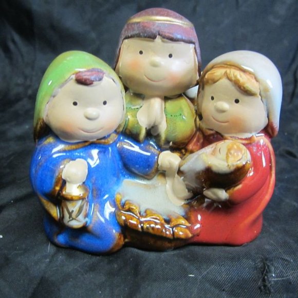 VINTAGE 90'S ALL IN ONE CERAMIC NATIVITY W/4 FIGURES, SET OF 2 - Picture 6 of 6